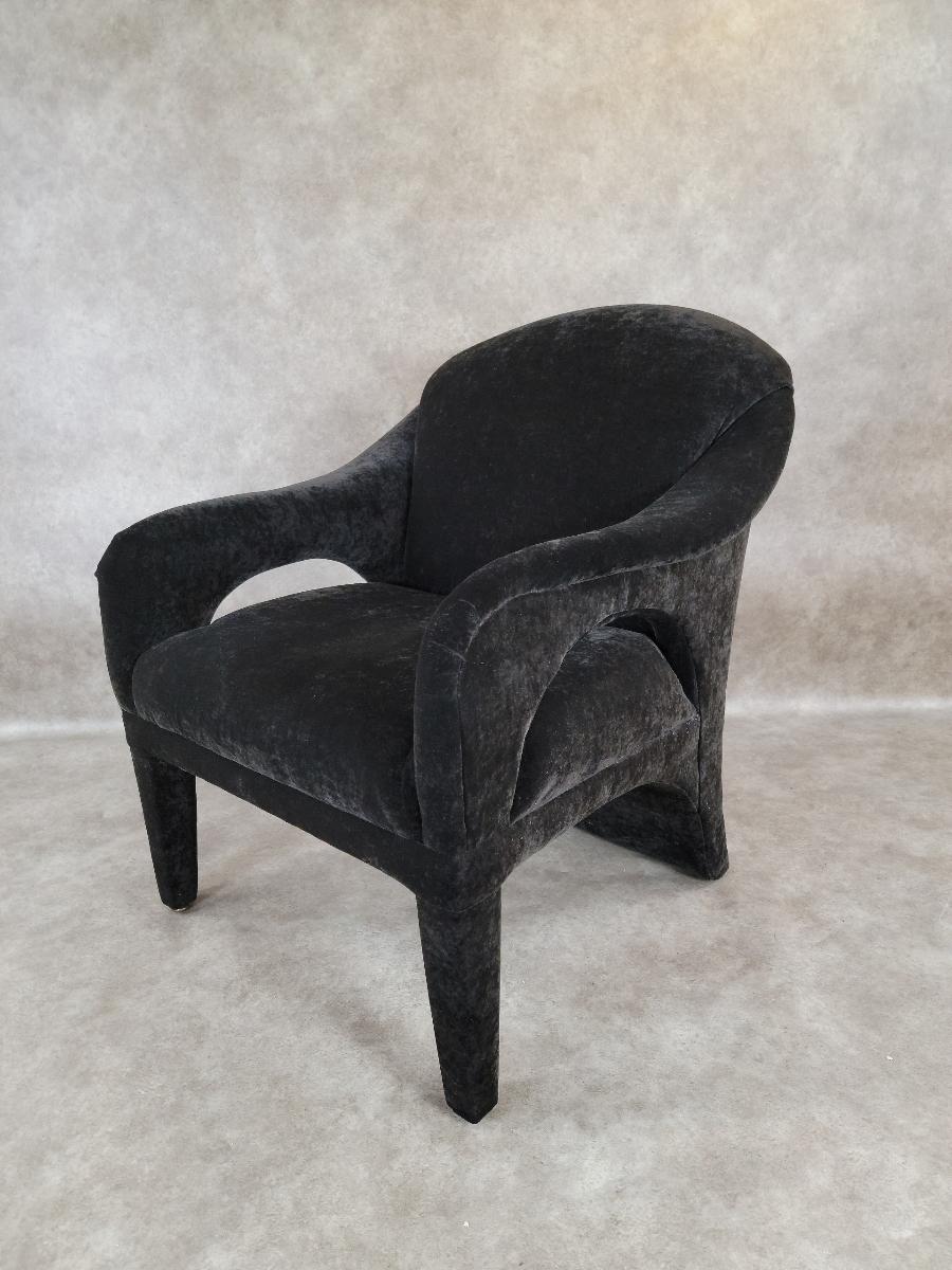 Post-Modern Postmodern Black Crushed Velvet Upholstered Club Chair