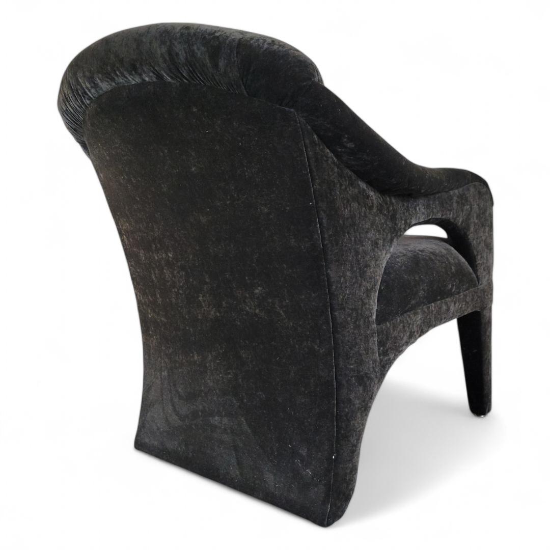 20th Century Postmodern Black Crushed Velvet Upholstered Club Chair