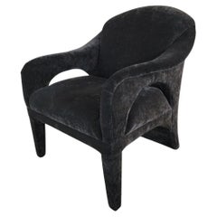 Vintage Postmodern Black Crushed Velvet Upholstered Club Chair