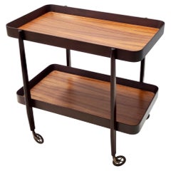 Postmodern Walnut and Beech Serving Cart with Two Shelves