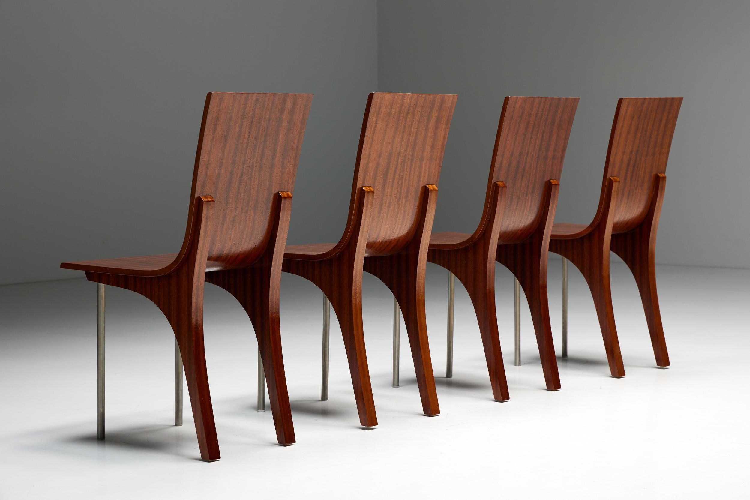 Italian Postmodern Walnut Dining Chairs, Italy, 1980s For Sale