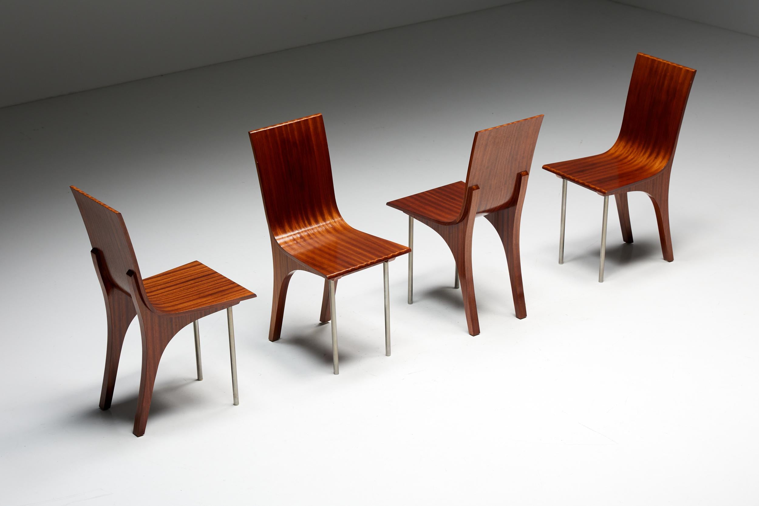 Post-Modern Postmodern Walnut Dining Chairs, Italy, 1980s For Sale