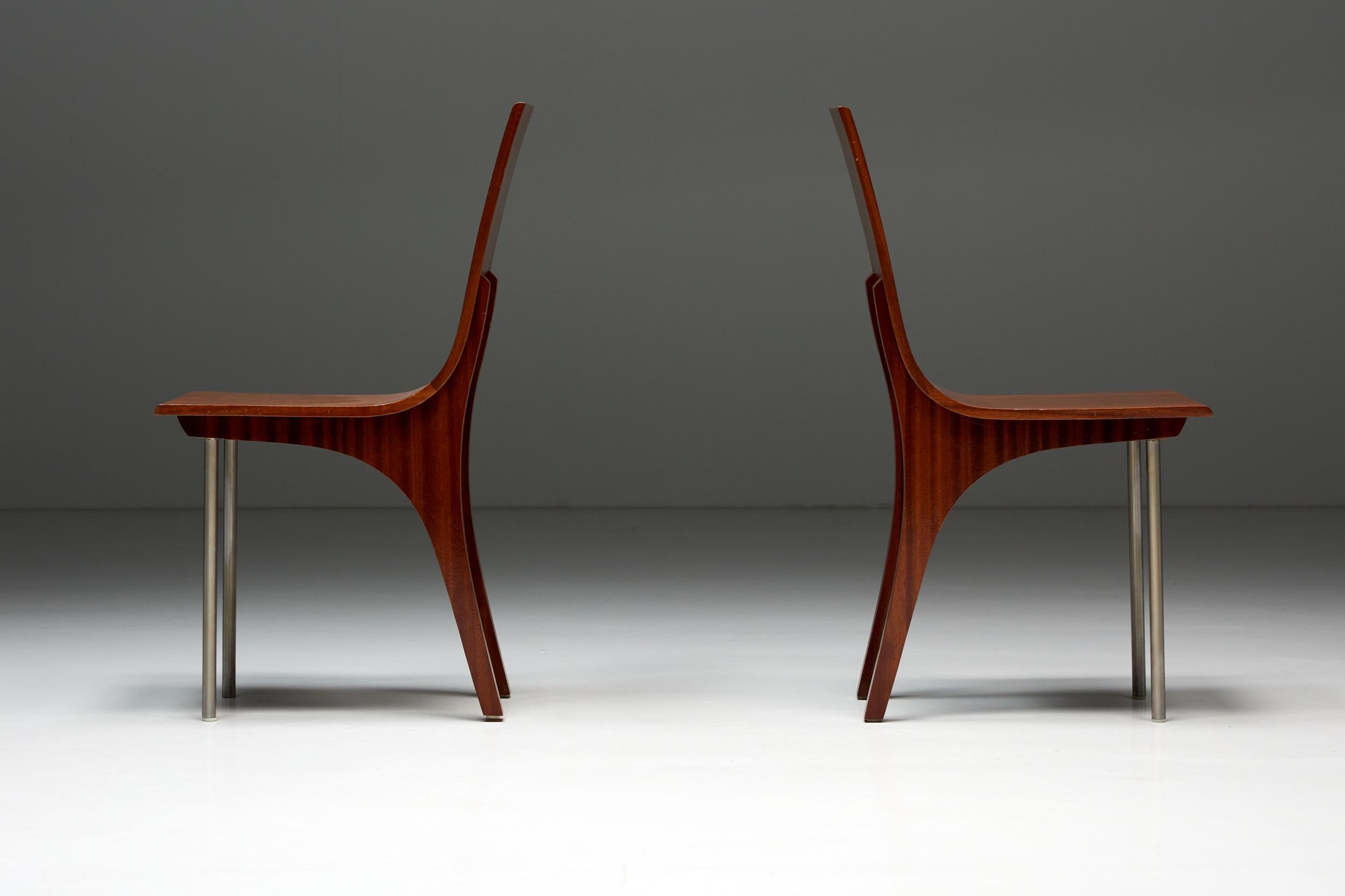 Late 20th Century Postmodern Walnut Dining Chairs, Italy, 1980s For Sale
