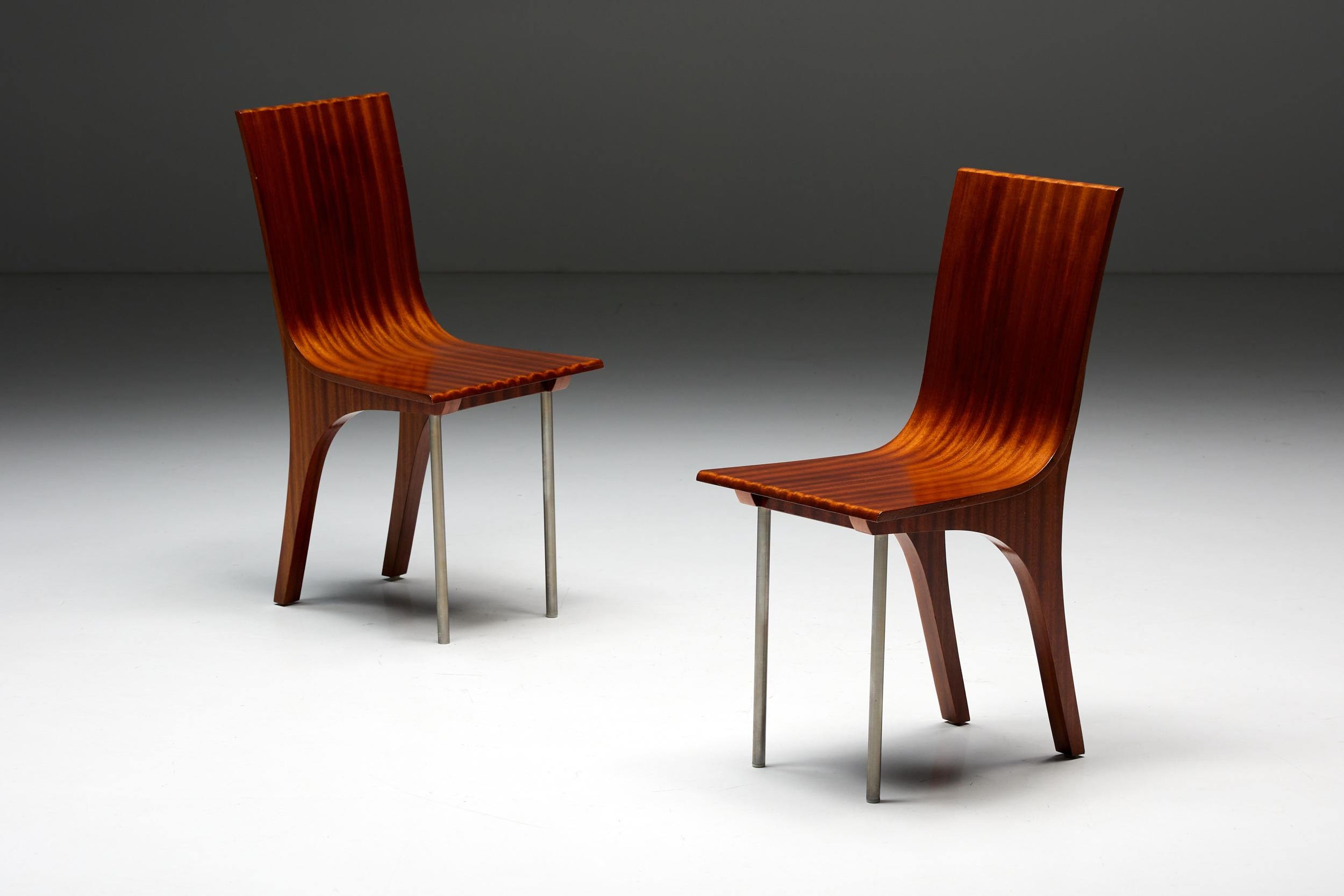 Postmodern Walnut Dining Chairs, Italy, 1980s In Excellent Condition For Sale In Antwerp, BE