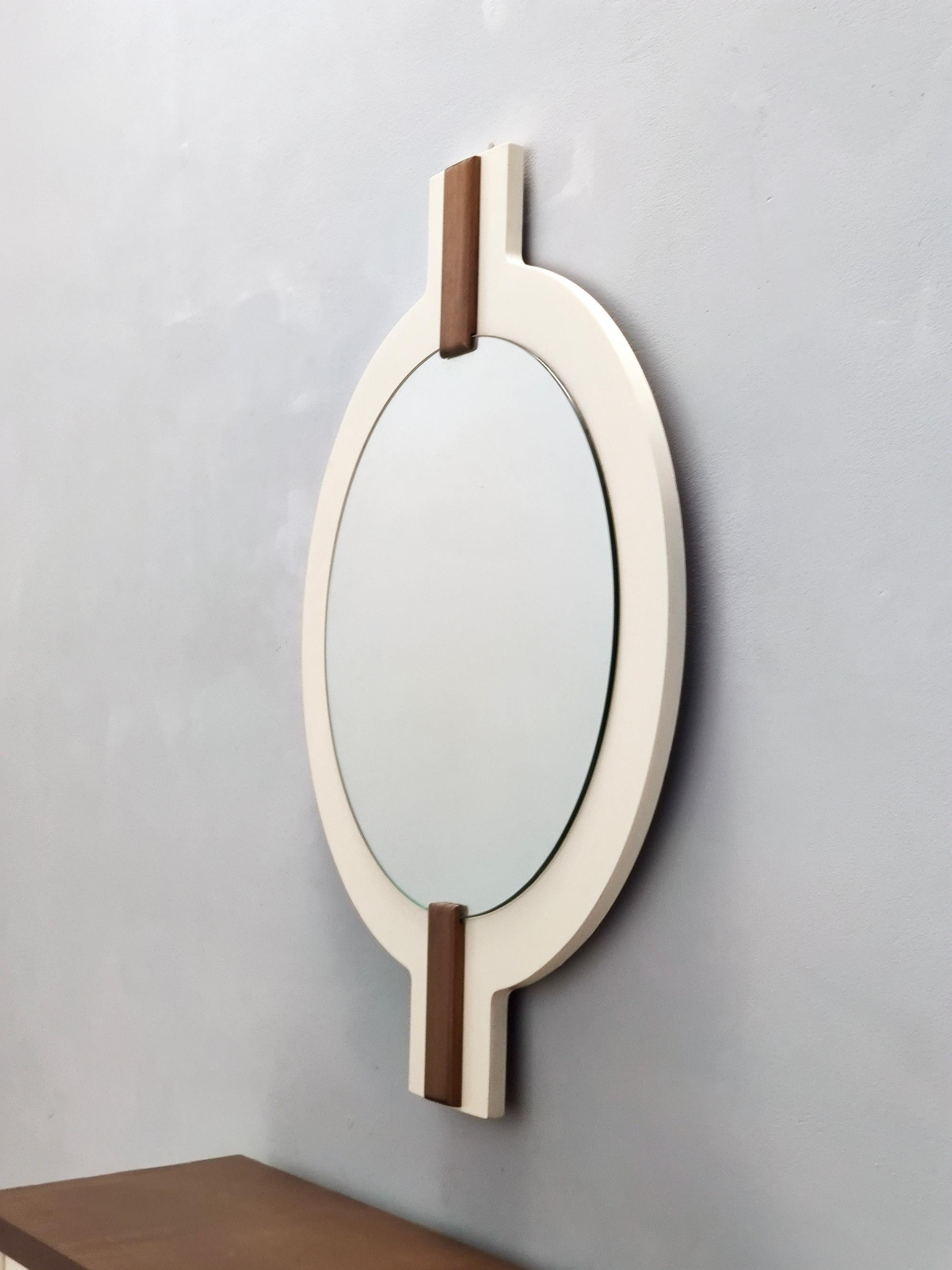 Postmodern Walnut Wall Mirror and Console with Ivory Lacquered Parts, Italy For Sale 4