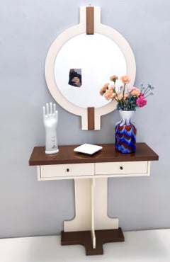 Espejo de pared y mesa consola postmodernos de nogal lacado marfil, Italia