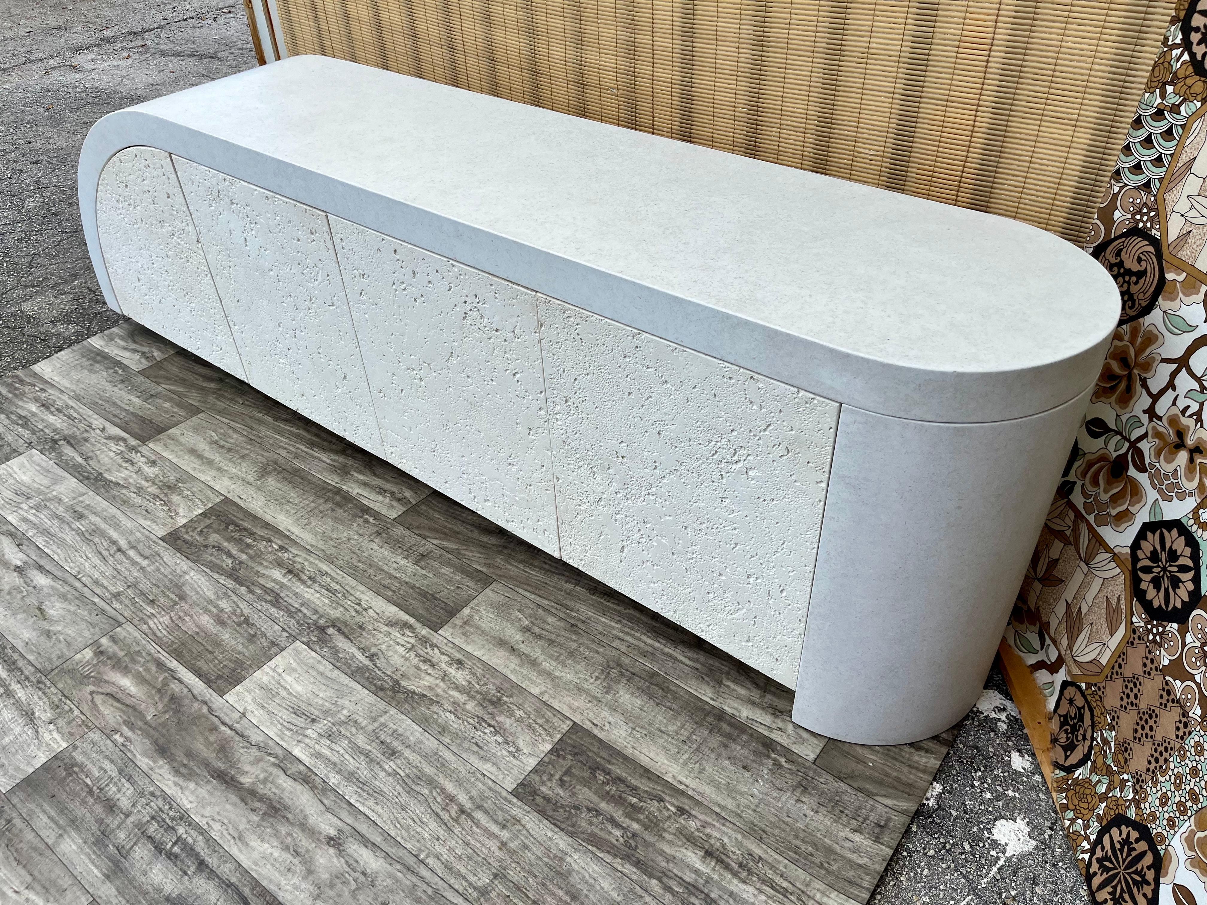 Postmodern Waterfall Faux Stone Credenza in The Karl Springer's Style. C 1980s  For Sale 4