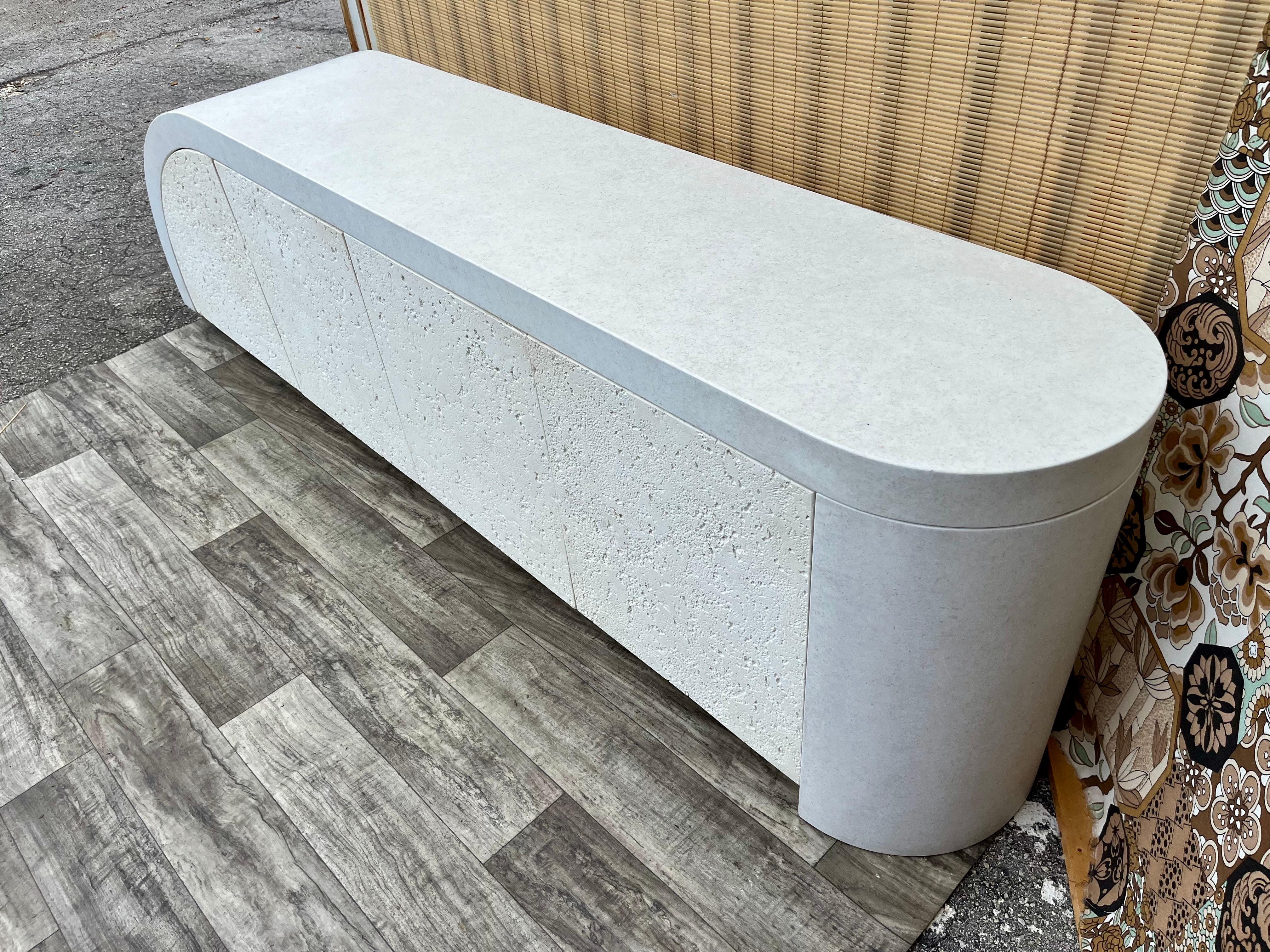 Postmodern Waterfall Faux Stone Credenza in The Karl Springer's Style. C 1980s  For Sale 5