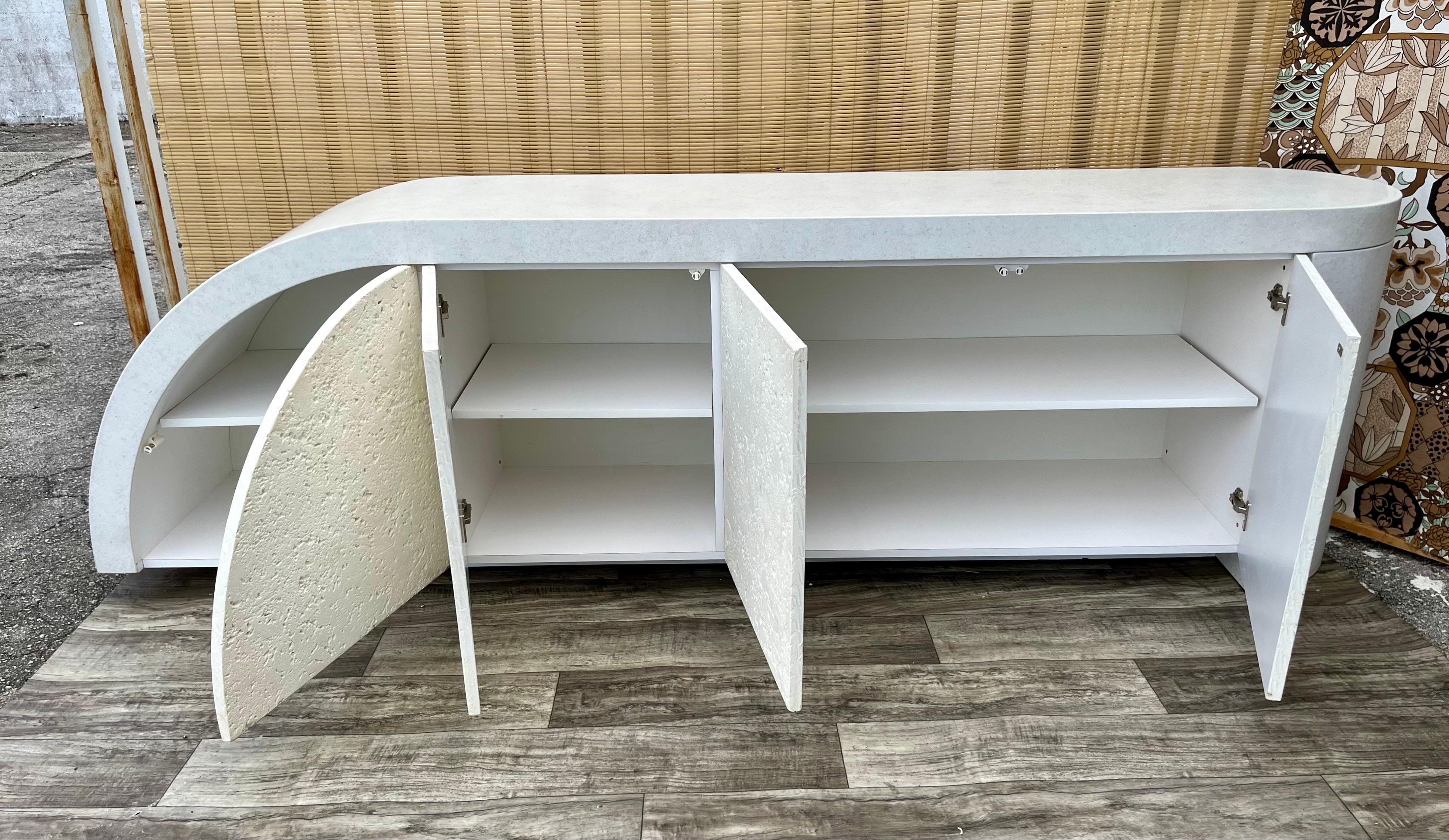 Postmodern Waterfall Faux Stone Credenza in The Karl Springer's Style. C 1980s  For Sale 6