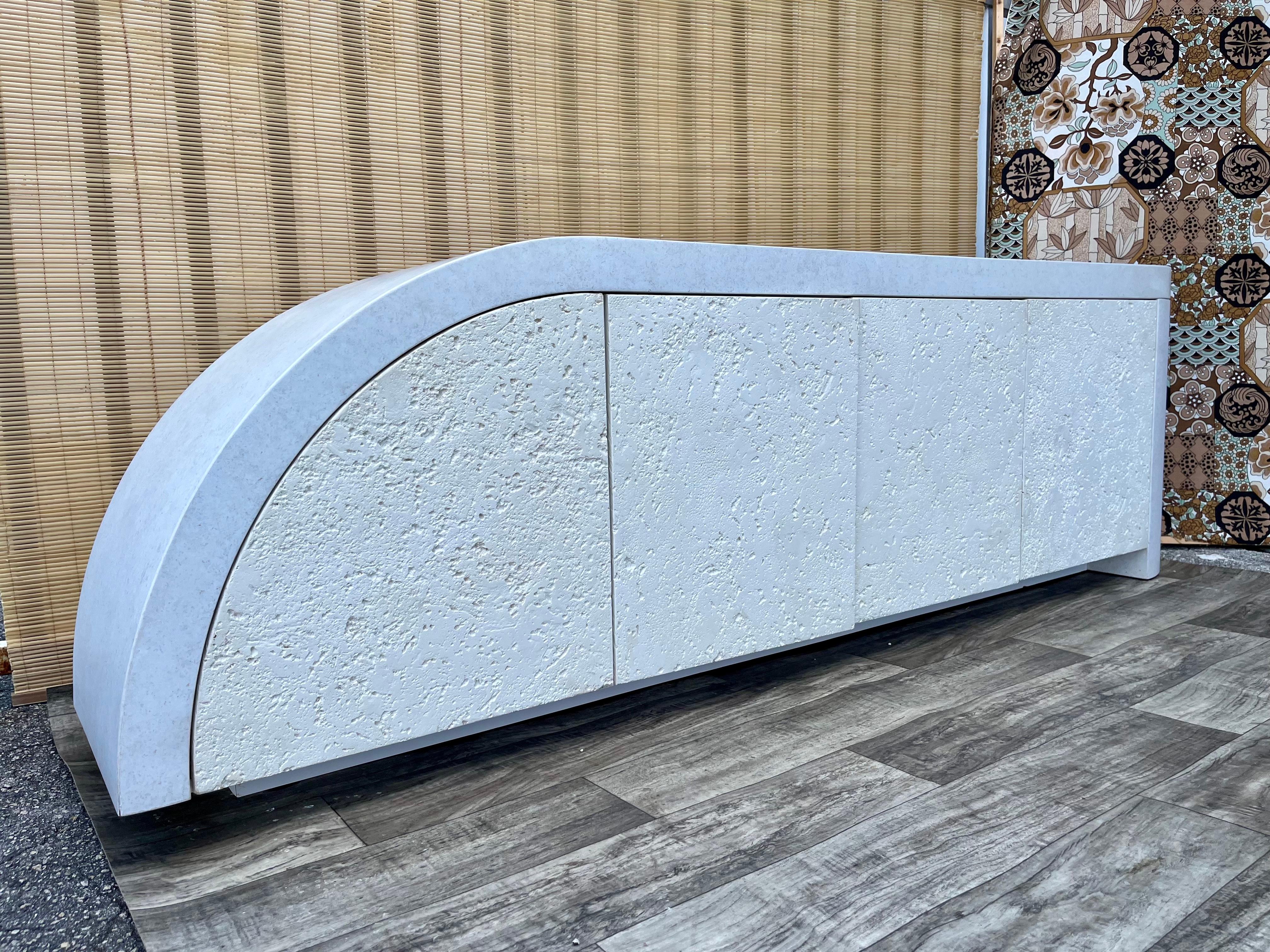 Post-Modern Postmodern Waterfall Faux Stone Credenza in The Karl Springer's Style. C 1980s  For Sale