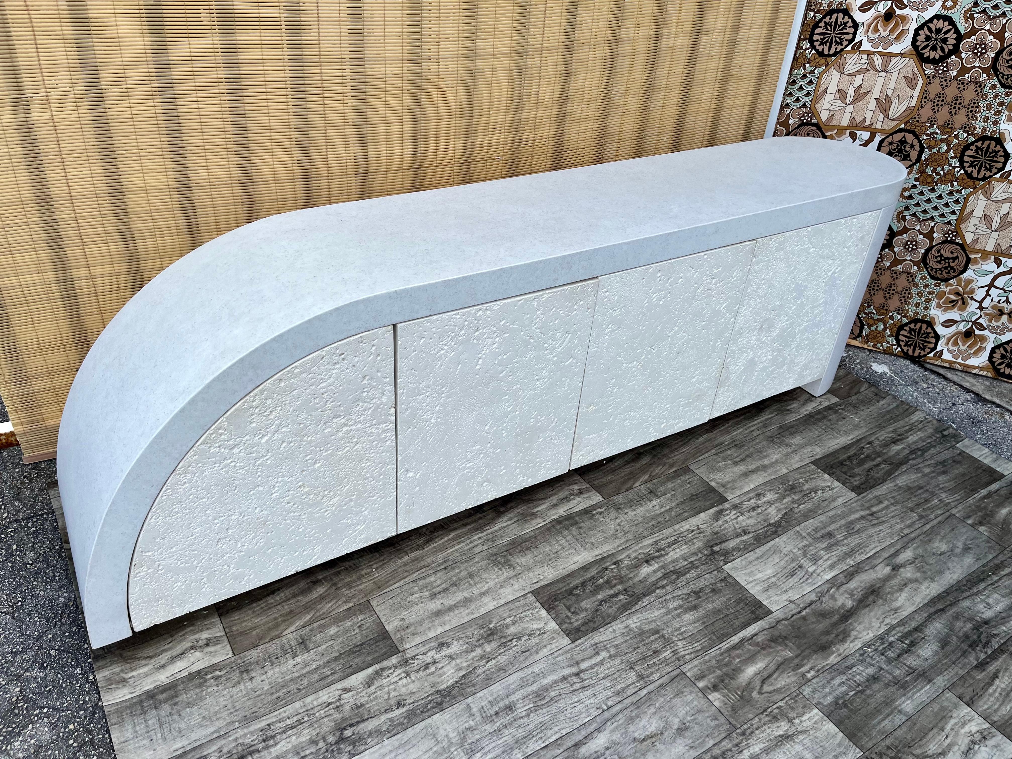 American Postmodern Waterfall Faux Stone Credenza in The Karl Springer's Style. C 1980s  For Sale