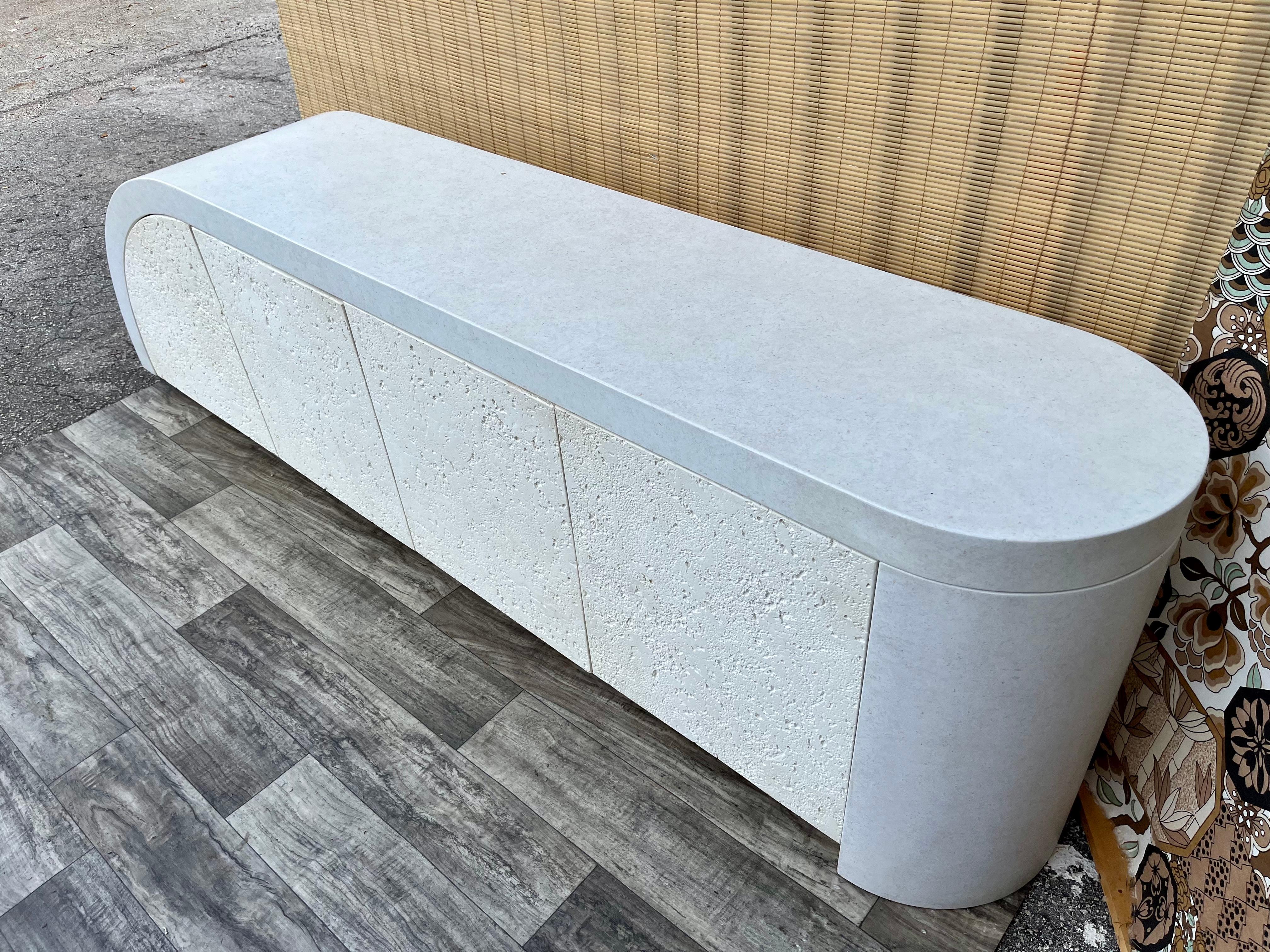 Plastic Postmodern Waterfall Faux Stone Credenza in The Karl Springer's Style. C 1980s  For Sale