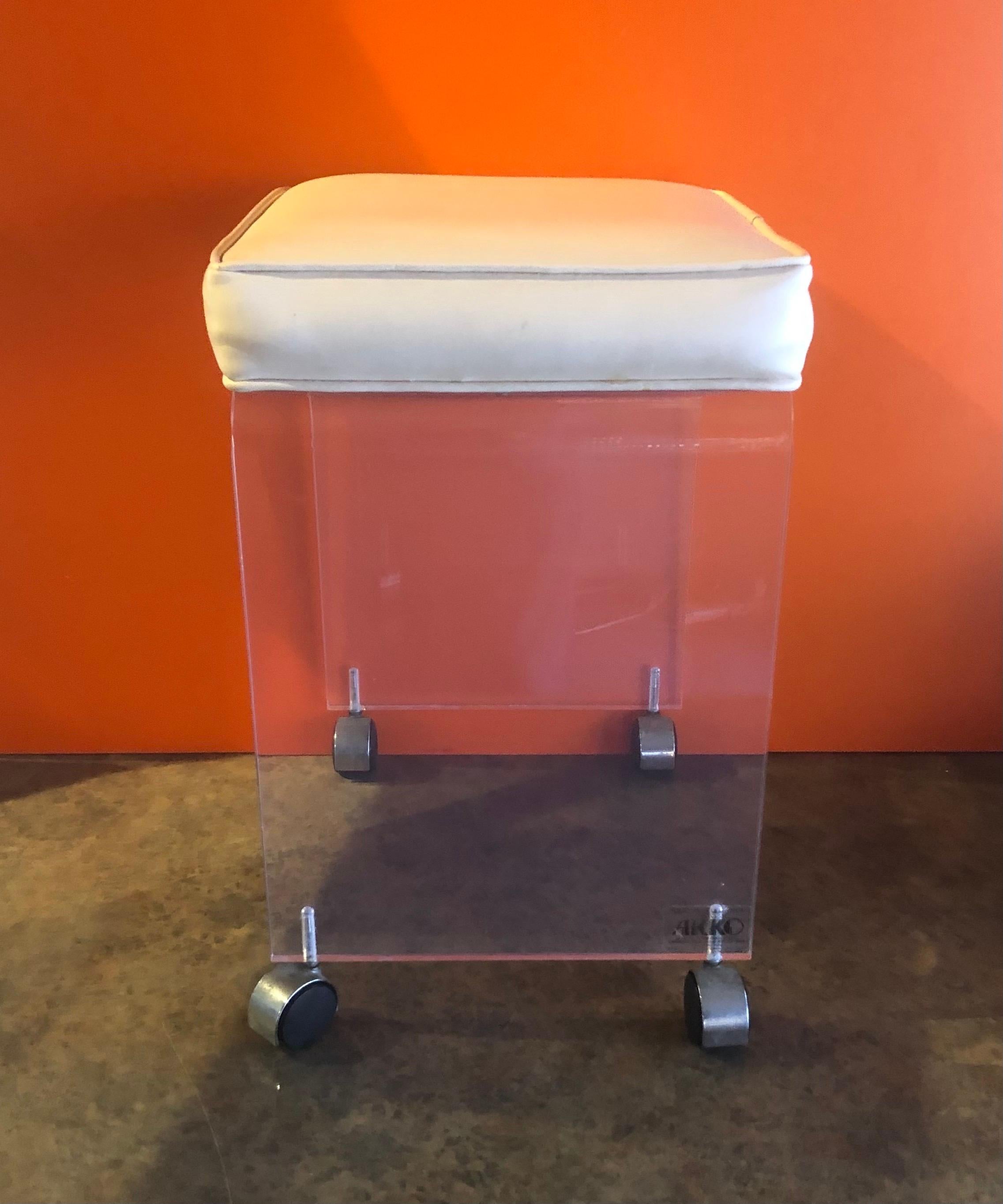 American Postmodern Waterfall Lucite Vanity Stool or Bench by Akko