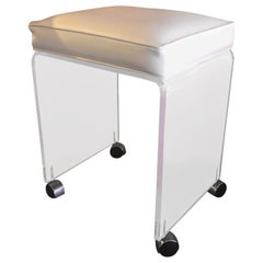 Postmodern Waterfall Lucite Vanity Stool or Bench with White Seat by Akko