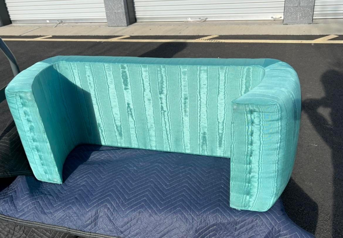Post-Modern Postmodern Waterfall Teal Bench in the style of Karl Springer For Sale