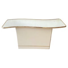 Postmodern Wavy Mirrored Top Console Table With Gold Trim