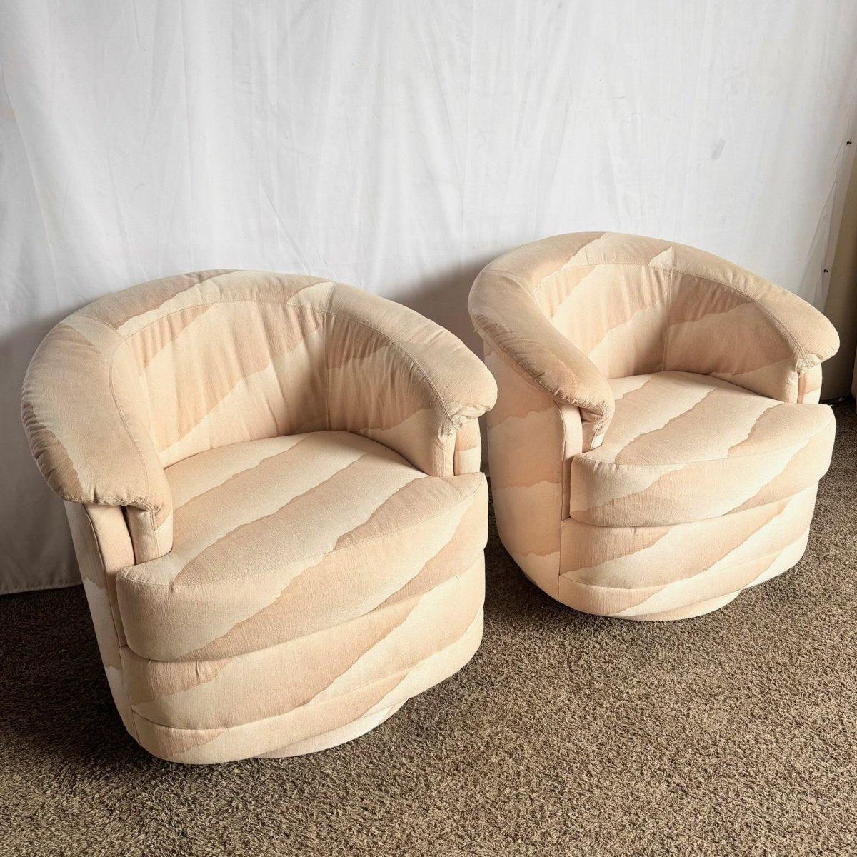 Postmodern Wavy Pink Barrel Swivel Chairs by Carson’s - A Pair For Sale 4