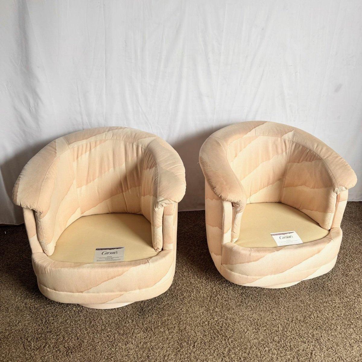 American Postmodern Wavy Pink Barrel Swivel Chairs by Carson’s - A Pair For Sale