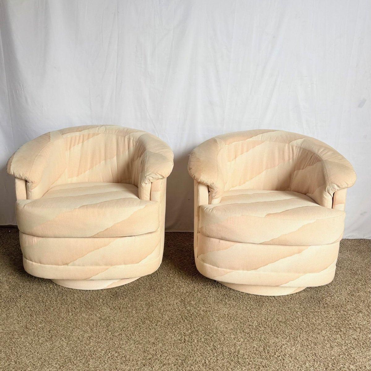 Postmodern Wavy Pink Barrel Swivel Chairs by Carson’s - A Pair In Good Condition For Sale In Delray Beach, FL