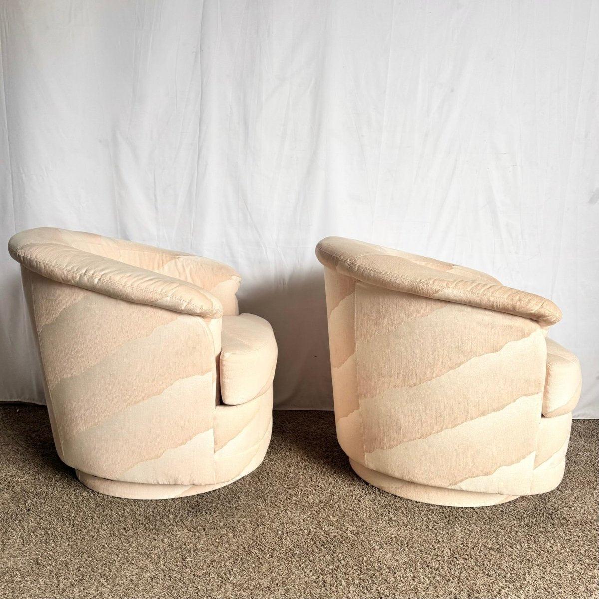 Late 20th Century Postmodern Wavy Pink Barrel Swivel Chairs by Carson’s - A Pair For Sale
