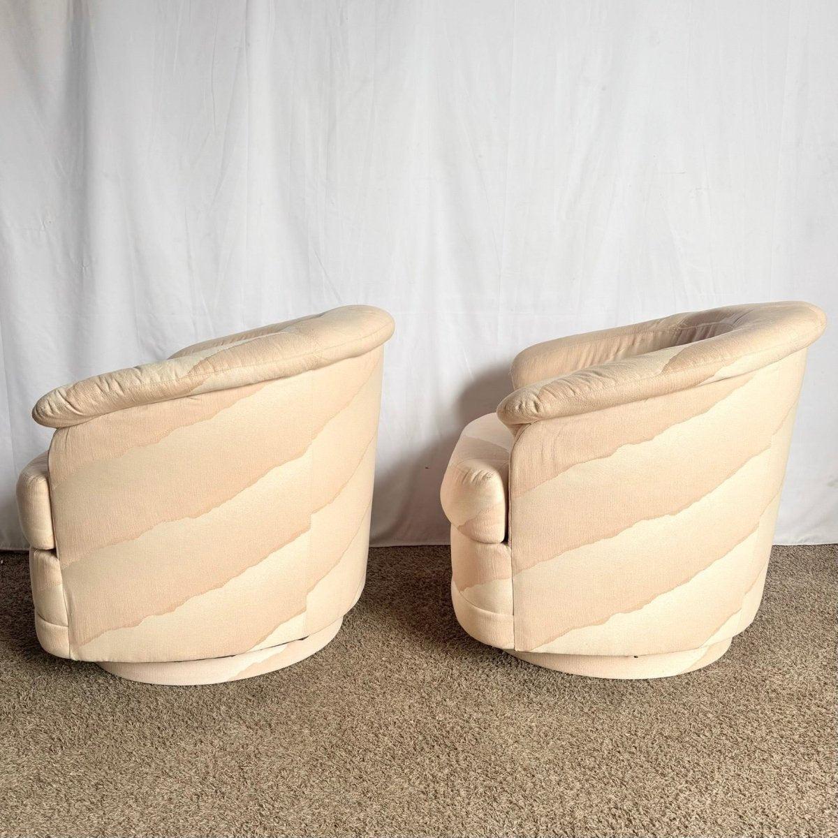 Fabric Postmodern Wavy Pink Barrel Swivel Chairs by Carson’s - A Pair For Sale