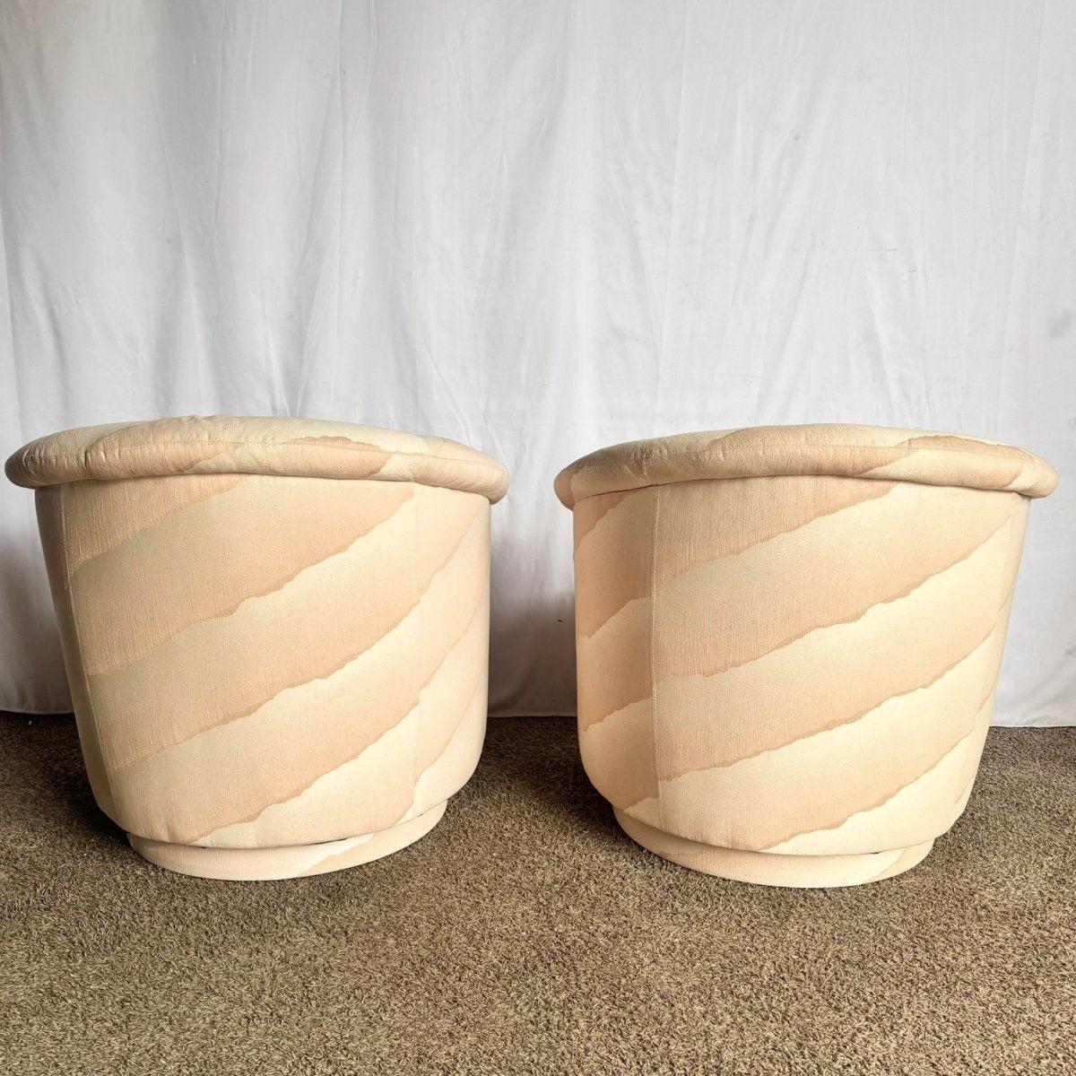Postmodern Wavy Pink Barrel Swivel Chairs by Carson’s - A Pair For Sale 1