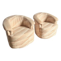 Postmodern Wavy Pink Barrel Swivel Chairs by Carson’s - A Pair
