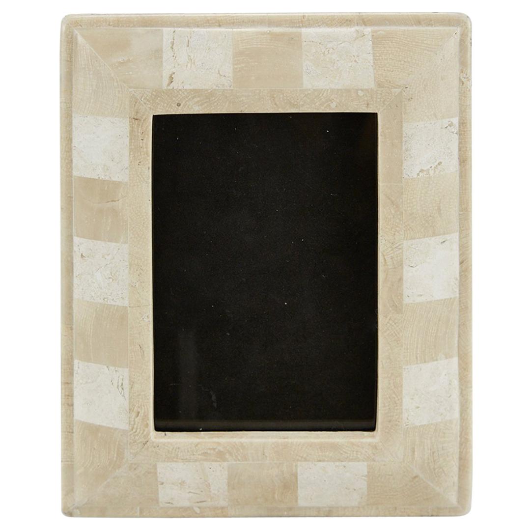 Postmodern White and Beige Checkered Tessellated Stone Picture Frame, 1990s im Angebot