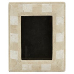 Postmodern White and Beige Checkered Tessellated Stone Picture Frame, 1990s