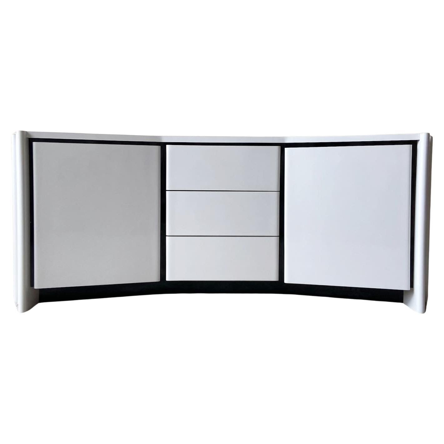 Postmodern White and Black Lacquer Laminate Credenza For Sale