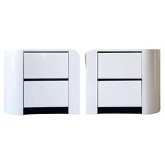 Postmodern White and Black Lacquer Laminate Nightstands
