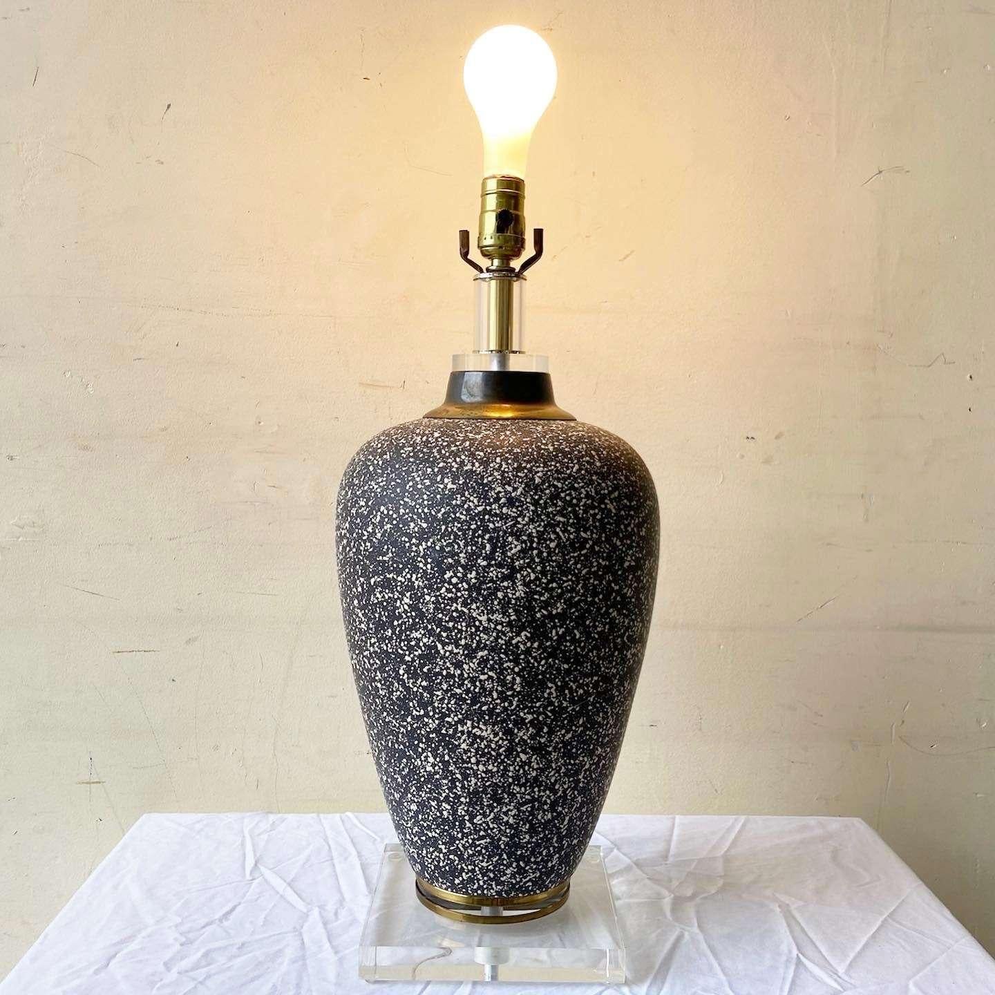Post-Modern Postmodern White and Black Speckled Ceramic Table Lamp