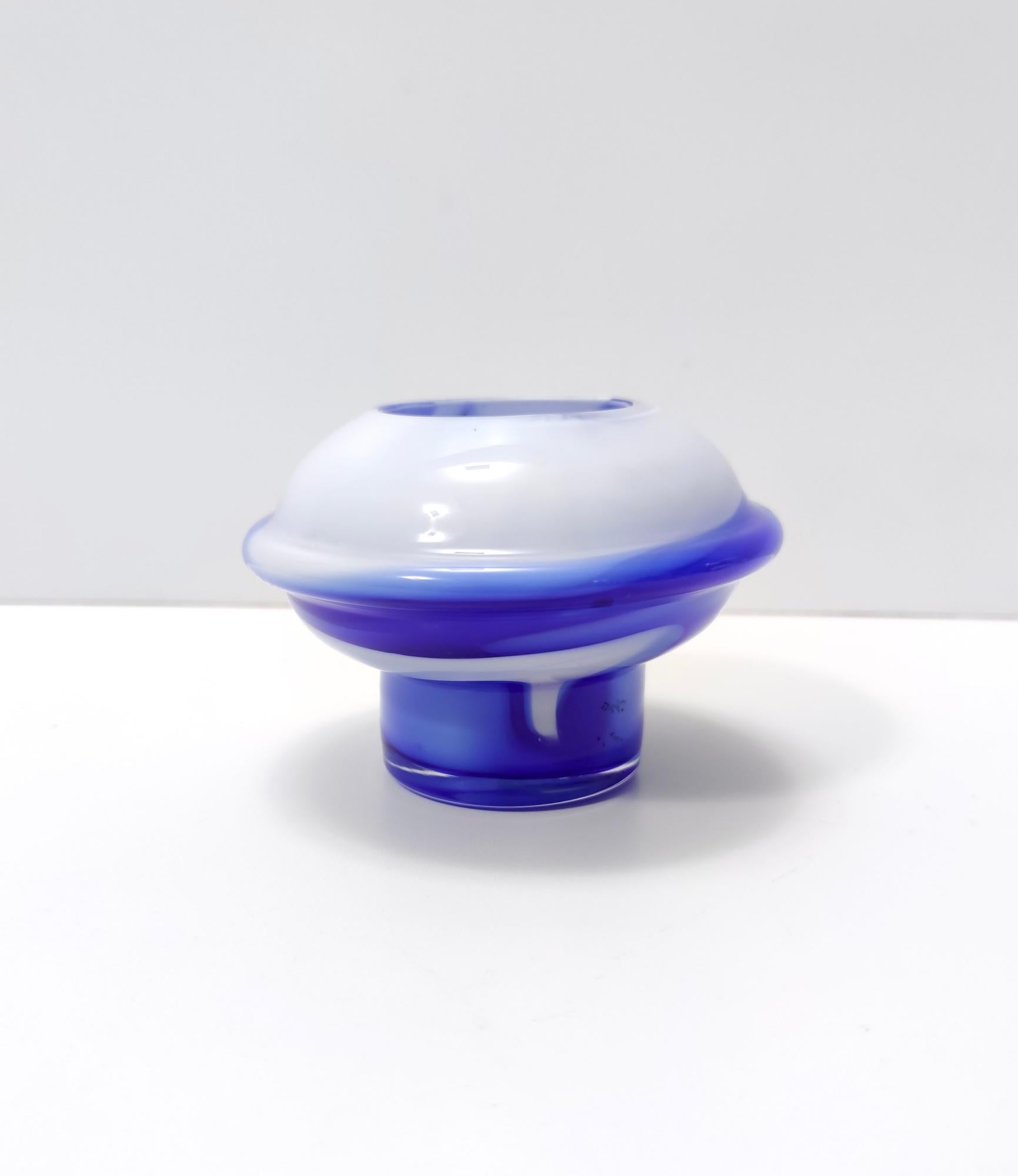 Post-Modern Postmodern White and Blue Cased Murano Glass Vase 