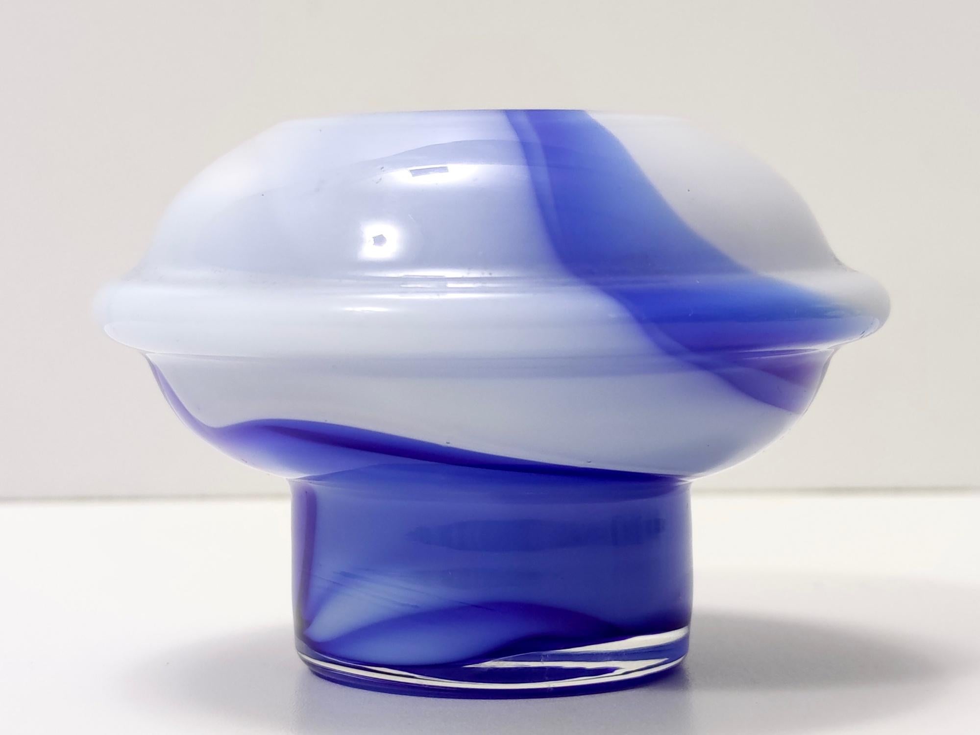 Italian Postmodern White and Blue Cased Murano Glass Vase 