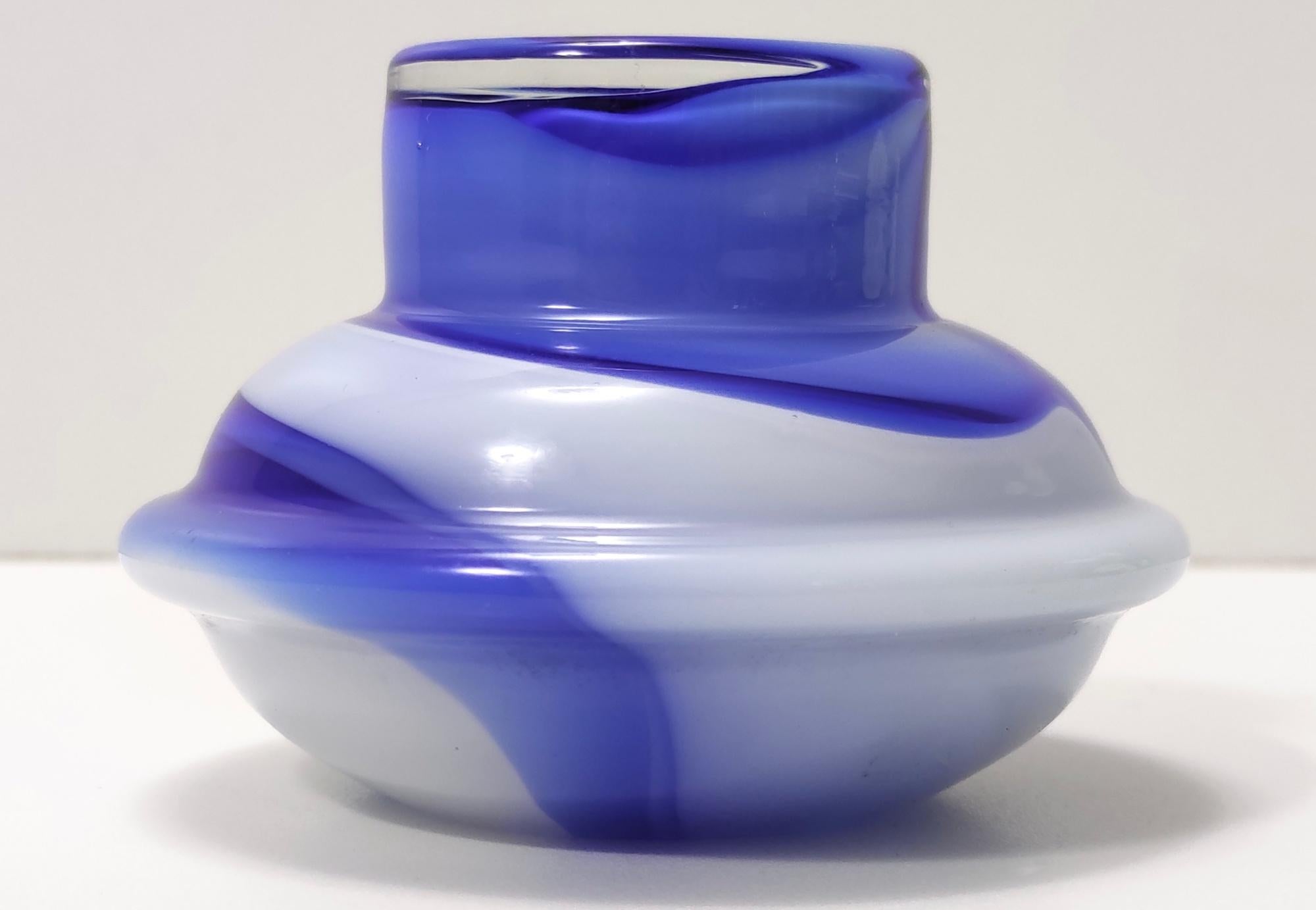 Postmodern White and Blue Cased Murano Glass Vase 