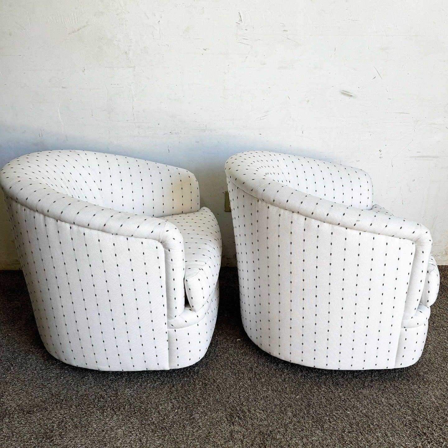 American Postmodern White and Gray Dotted Swivel Chairs by Carter For Sale