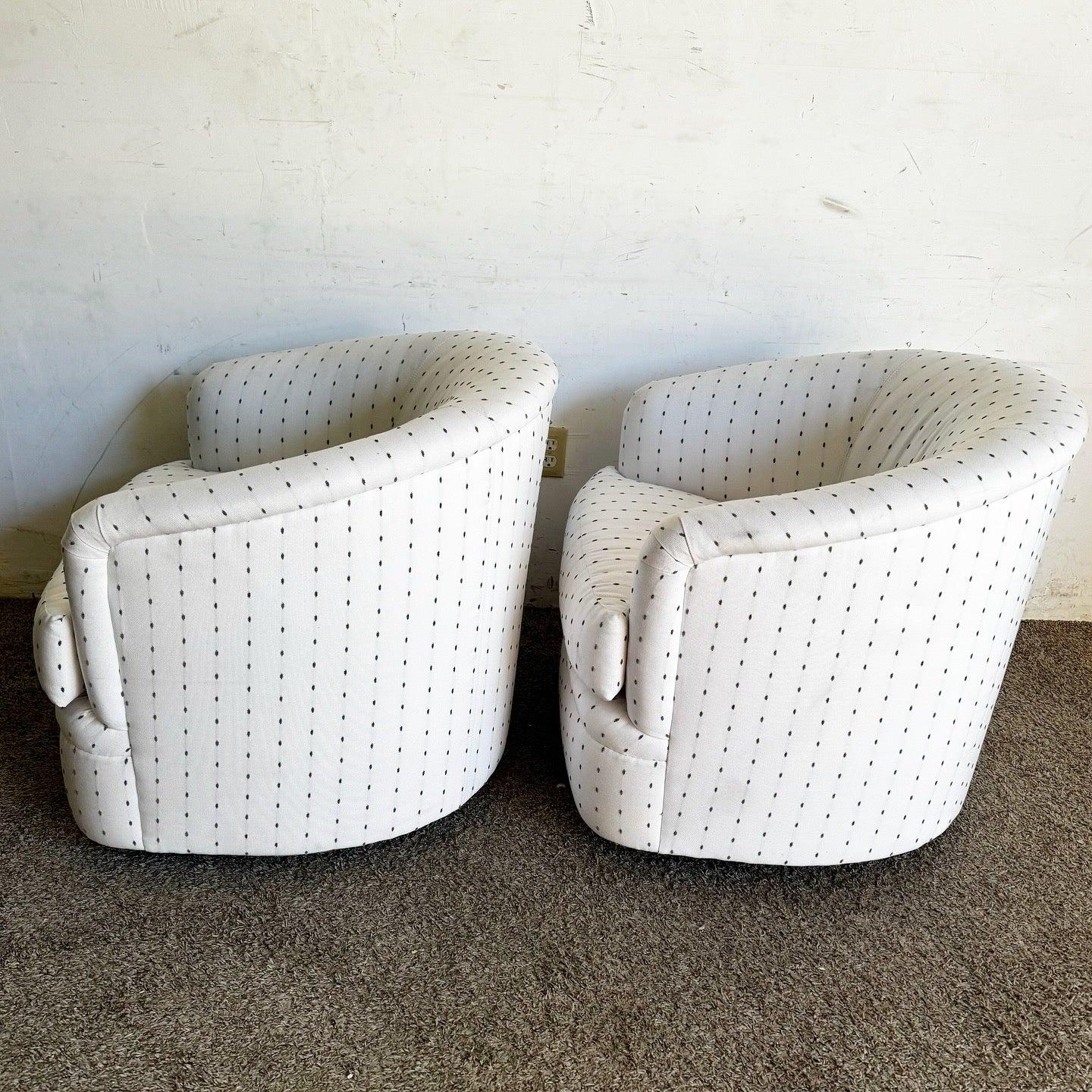 Postmodern White and Gray Dotted Swivel Chairs by Carter In Good Condition For Sale In Delray Beach, FL
