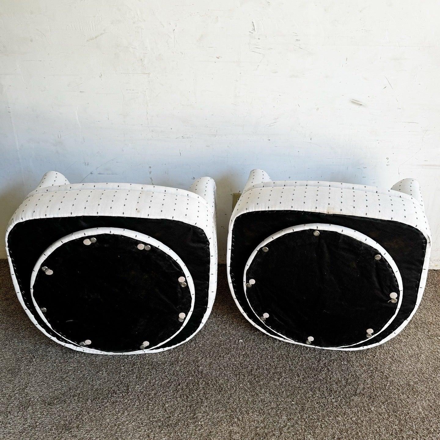 Late 20th Century Postmodern White and Gray Dotted Swivel Chairs by Carter For Sale