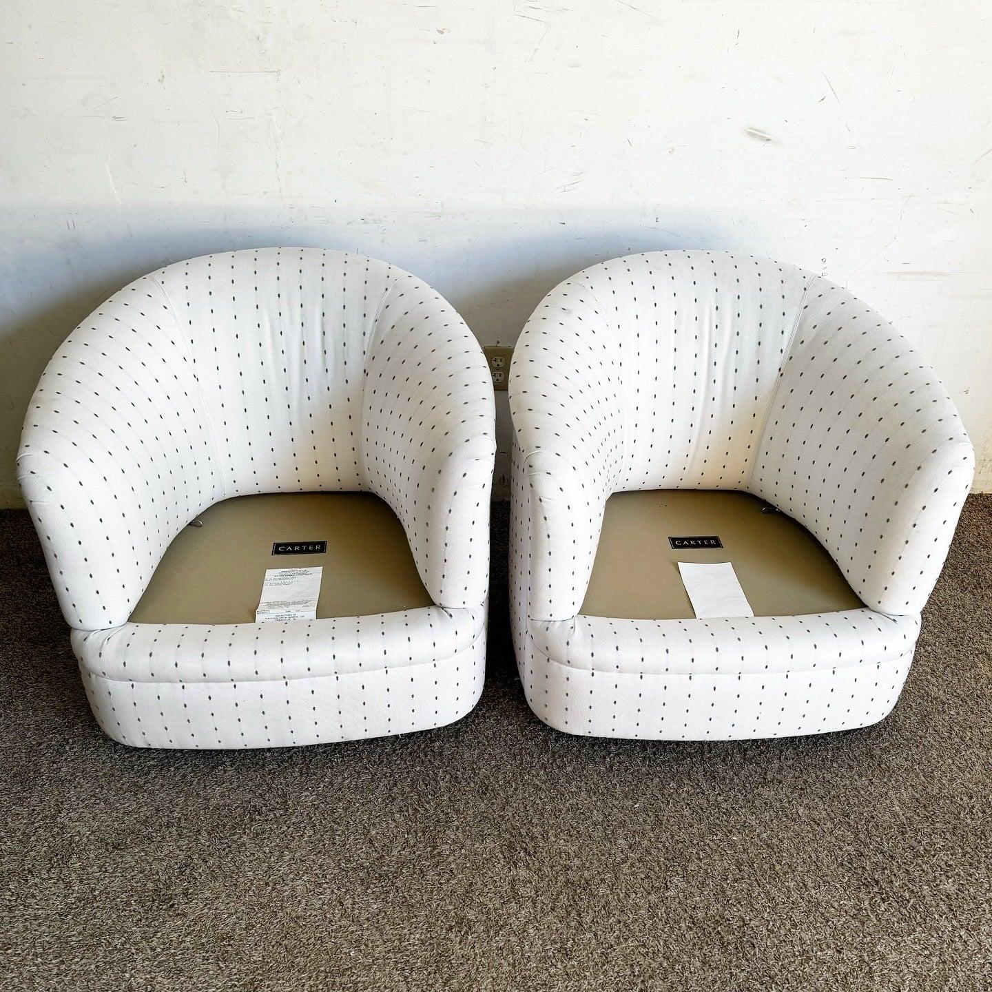 Fabric Postmodern White and Gray Dotted Swivel Chairs by Carter For Sale