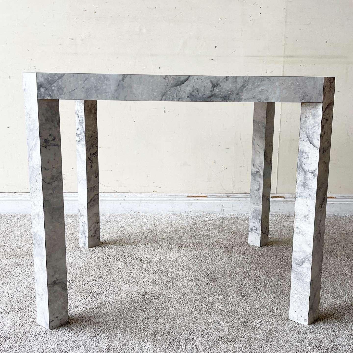 Post-Modern Postmodern White and Gray Faux Marble Dining Table For Sale