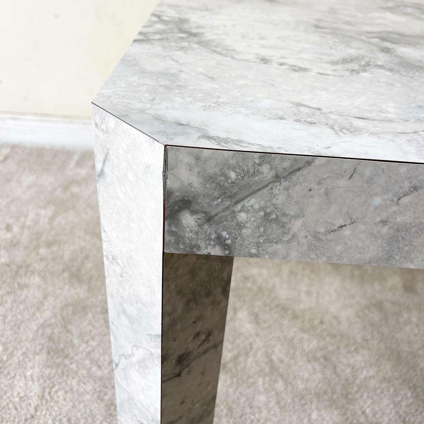 Late 20th Century Postmodern White and Gray Faux Marble Dining Table For Sale