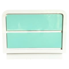 Postmodern White and Turquoise Lacquer Laminate Waterfall Nightstand