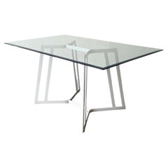 Postmodern White Beveled Glass Top Dining Table