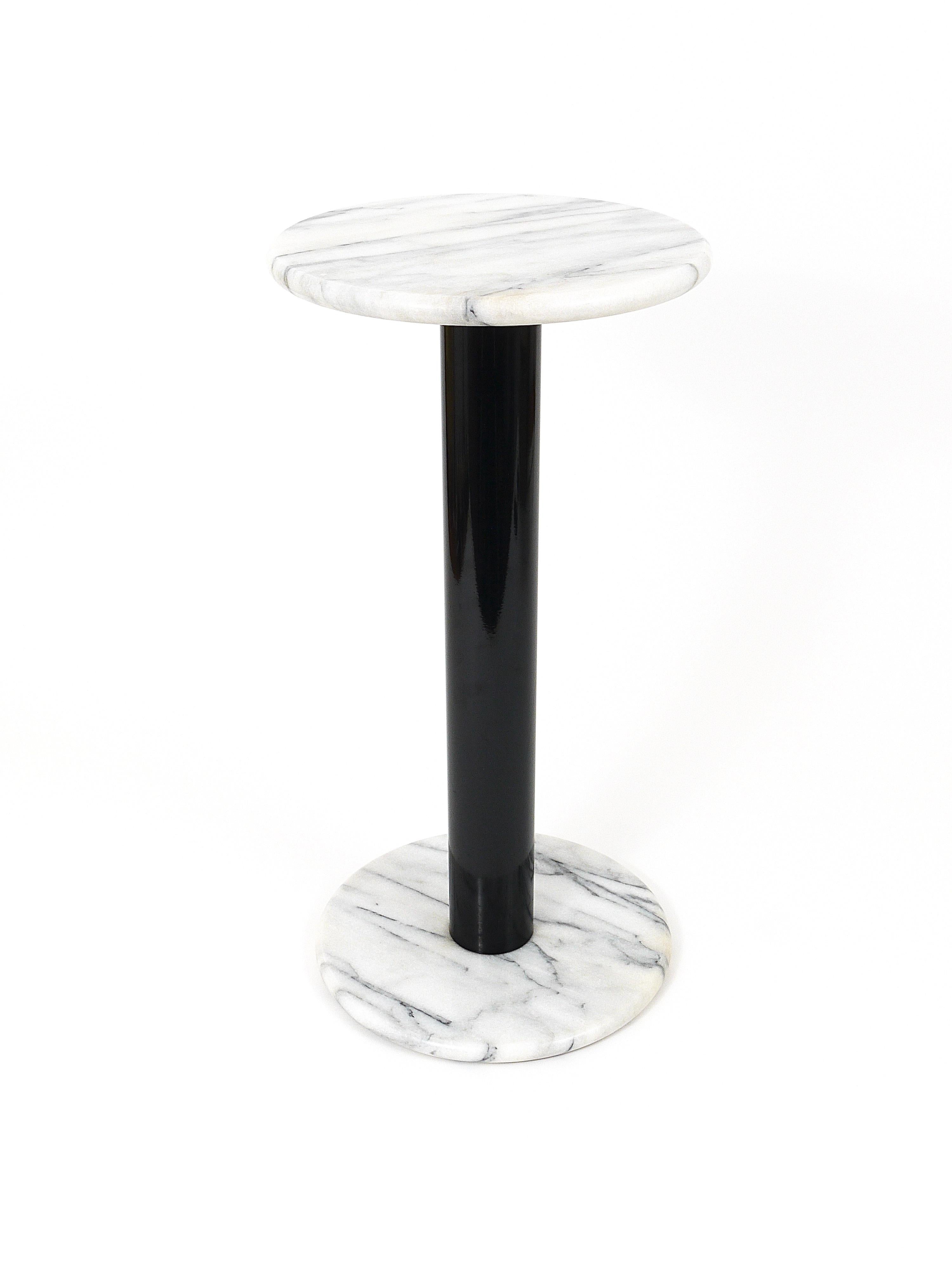 Metal Postmodern White Carrara Marble Flower Stand Pedestal Table, Italy, 1980s For Sale