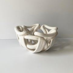 Postmodern White Ceramic Braided Woven Abstract Centerpiece Bowl