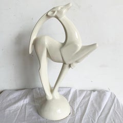 Postmodern White Ceramic Ibex Sculpture by Haeger