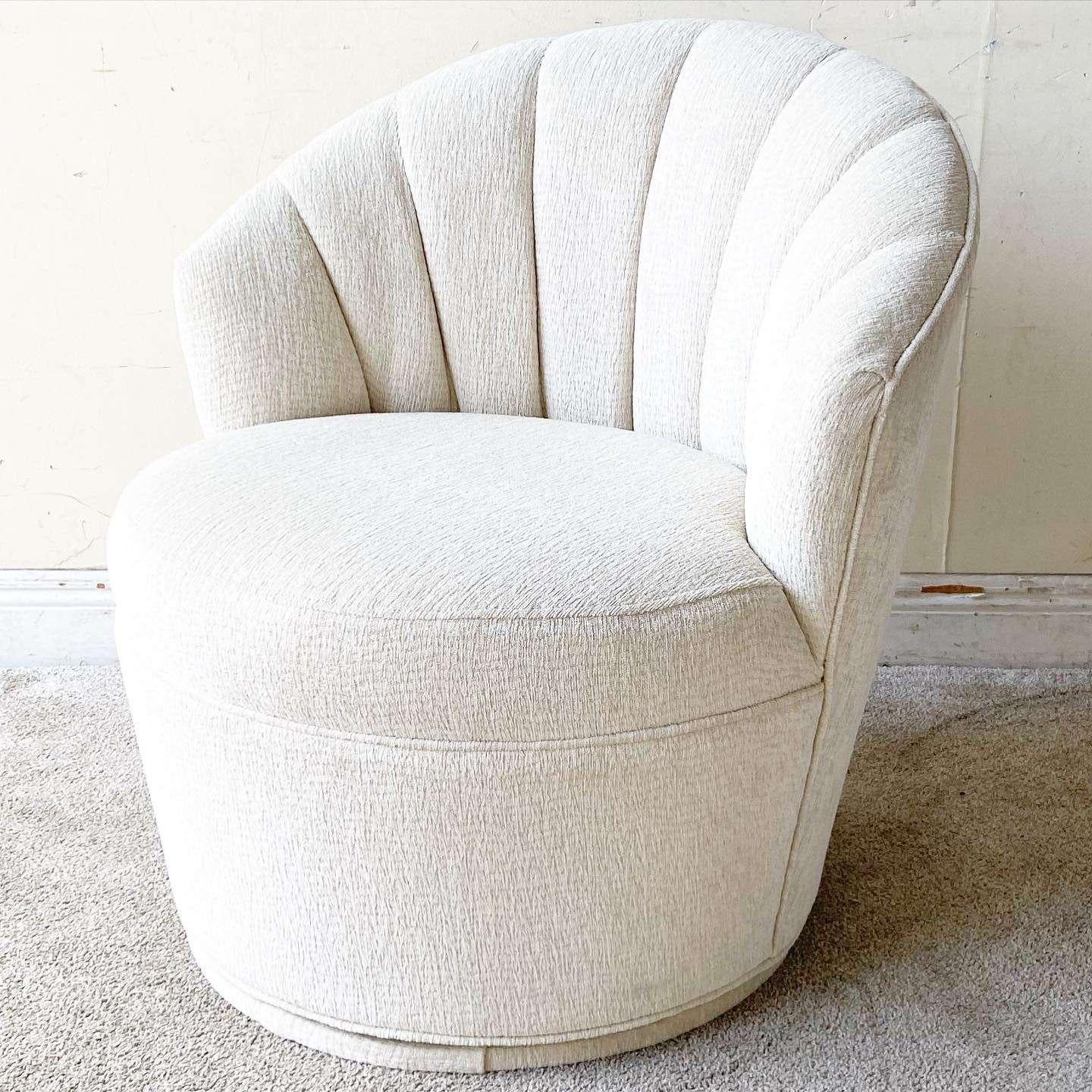Post-Modern Postmodern White Clam Shell Back Swivel Chair With Nesting Foot Rest