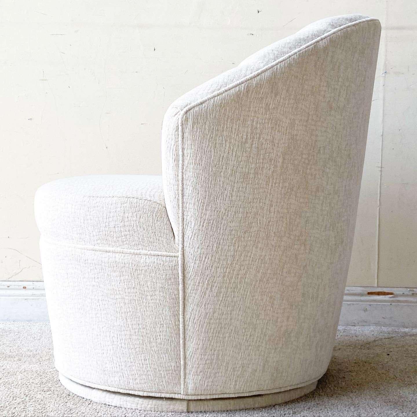 American Postmodern White Clam Shell Back Swivel Chair With Nesting Foot Rest