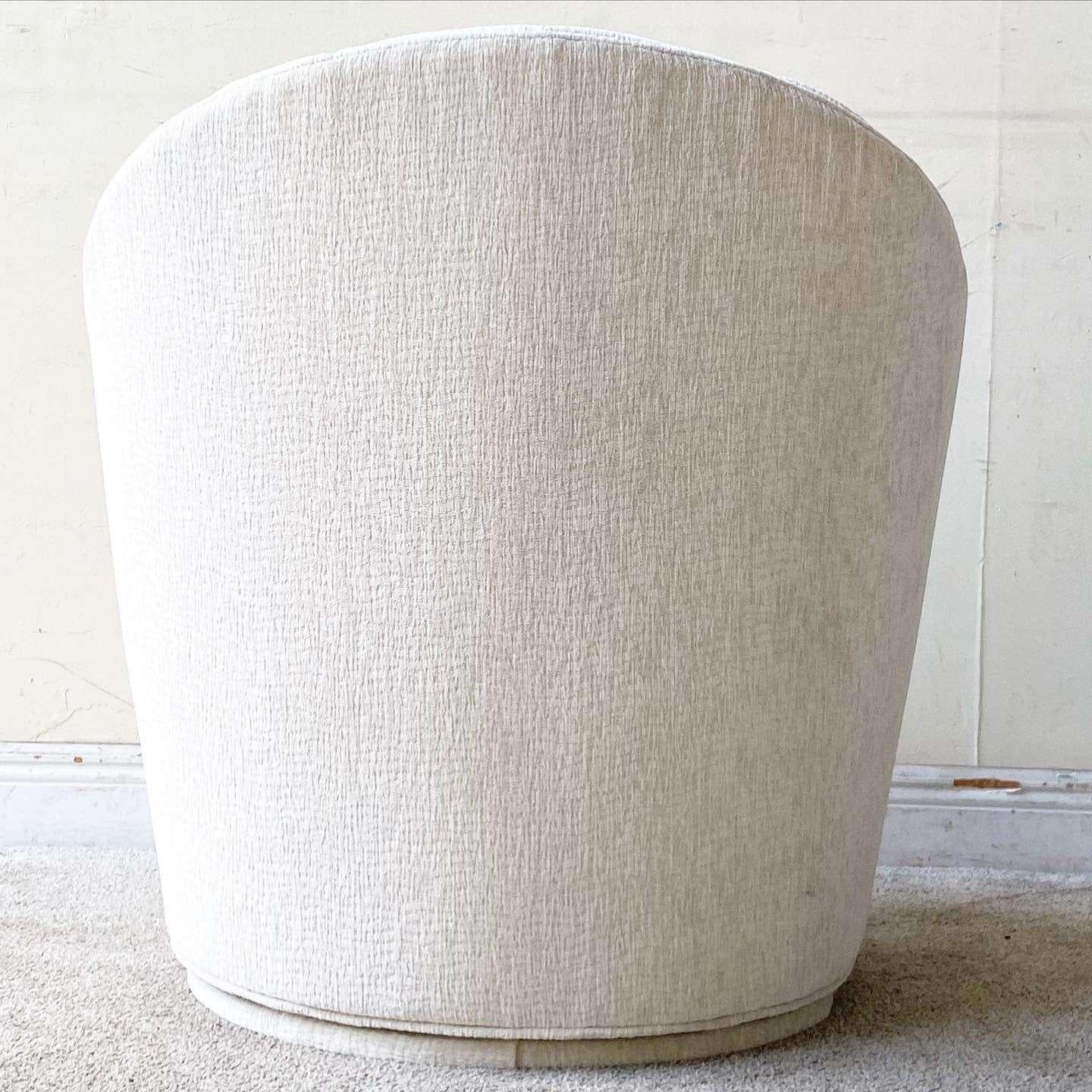 Late 20th Century Postmodern White Clam Shell Back Swivel Chair With Nesting Foot Rest