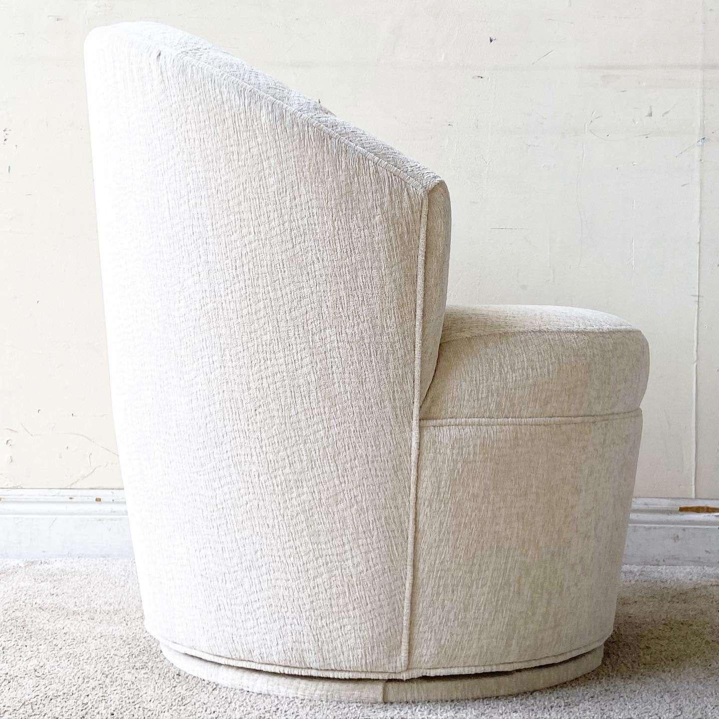 Fabric Postmodern White Clam Shell Back Swivel Chair With Nesting Foot Rest